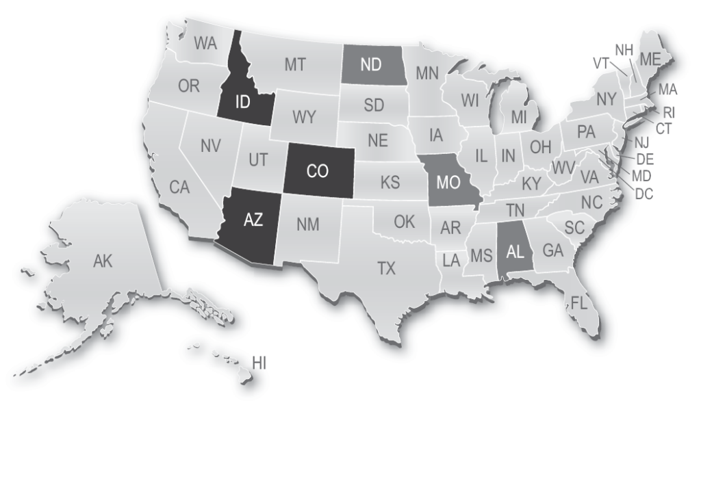 Map showing Colorado, Idaho, Arizona first administered the UBE in 2012.