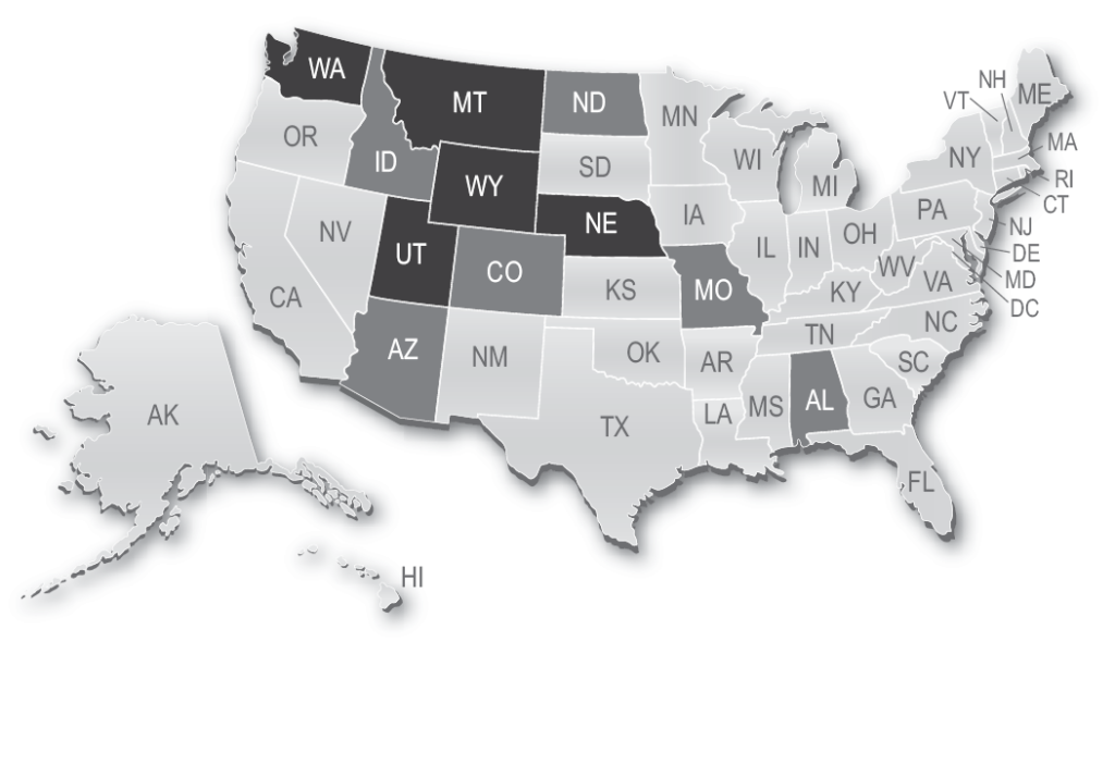 Map showing Nebraska, Utah, Montana, Washington, Wyoming first administered the UBE in 2013.