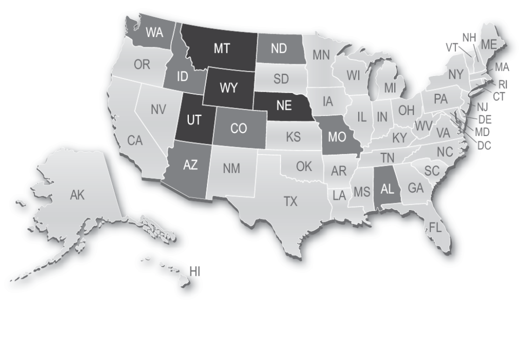 Map showing Nebraska, Utah, Montana, Wyoming adopted the UBE in 2012