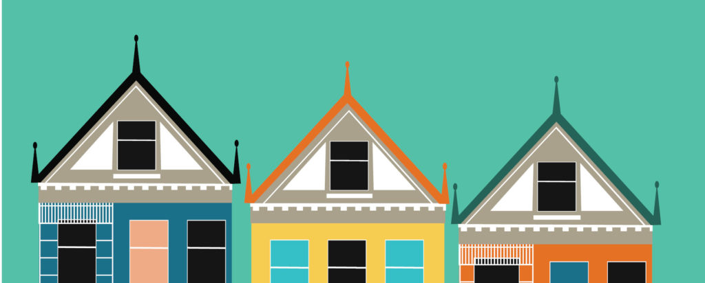 Illustration of famous row houses of San Francisco