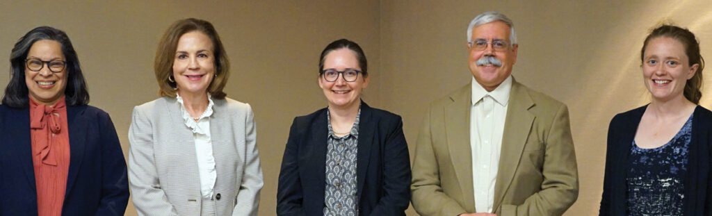 Group photo of Danette Waller McKinley, PhD; Hon. Mary Russell; Joanne Kane, PhD; 
Douglas Ripkey, Hilary Symes, PhD