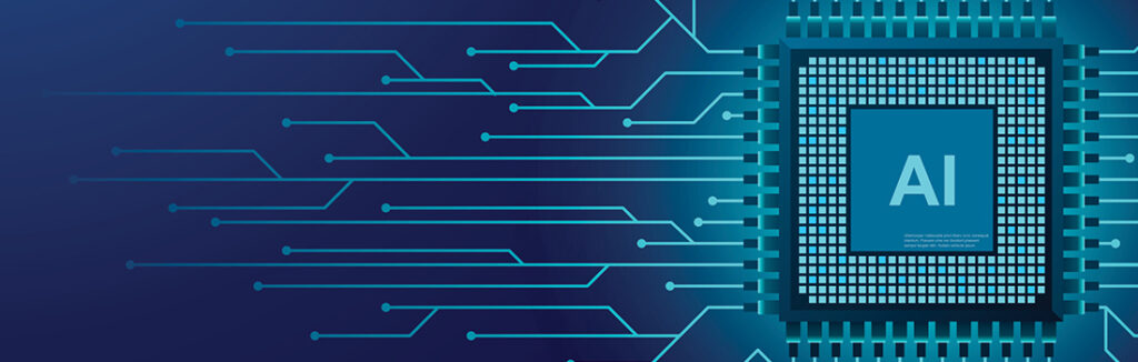 Stylized blue circuit board with an integrated circuit labeled “AI” at right

