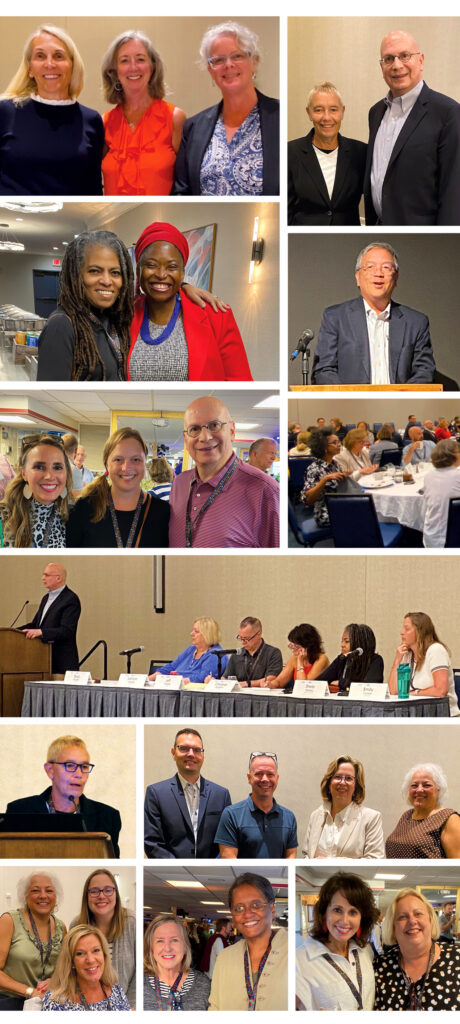 Selection of photos from NCBE/CBAA annual meeting showing attendees, panels in progress, and dinner scene 