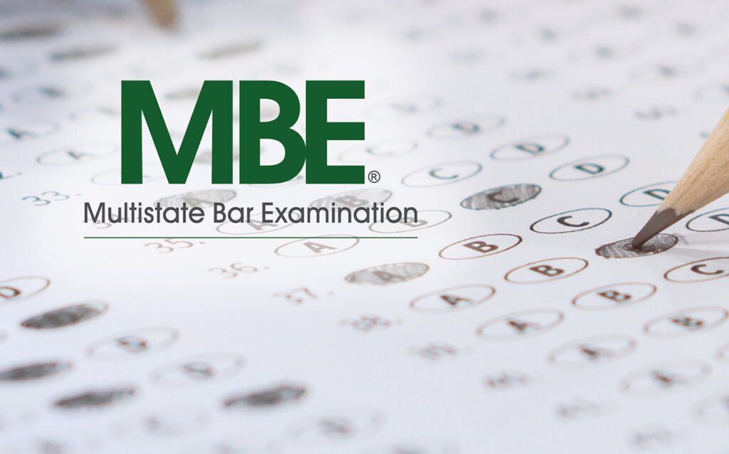 Scantron sheet with a pencil and the Multistate Bar Exam logo