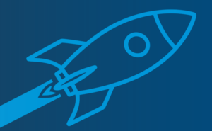 Blue rocket flying through the night sky