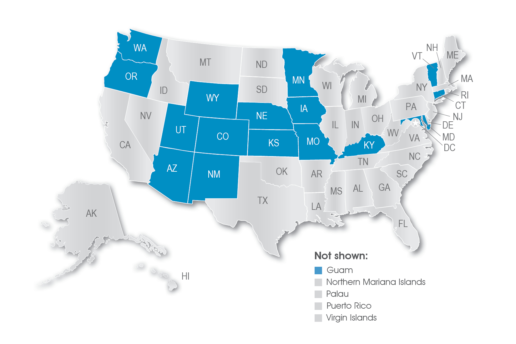 Map of US jurisdictions that have adopted the NextGen bar exam, which total 17 as of March 2024