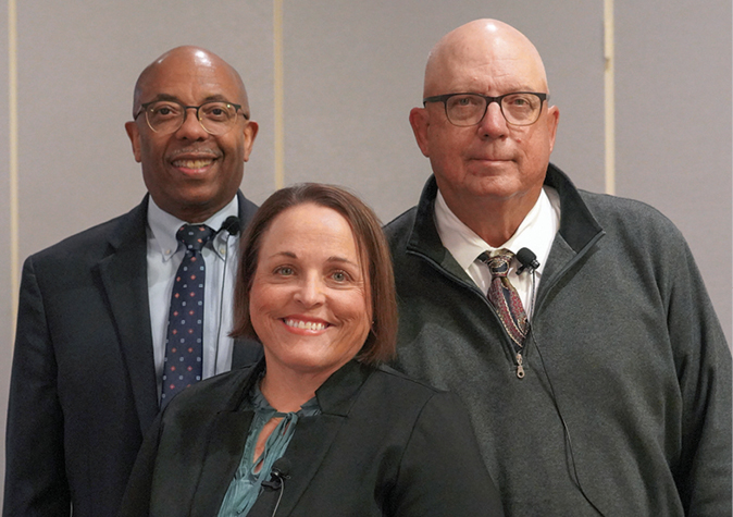 Group photo of Timothy Davis; Kirsten Davis, PhD; Daniel Johnson (moderator)