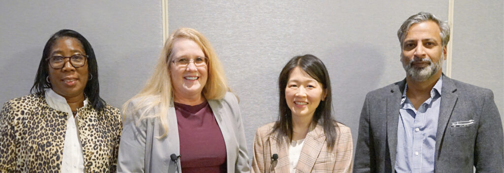 Group photo of Marie Thomas-Griffith (moderator), Nicole Cantelme, Mindy Jeng, Hemanth Gundavaram
