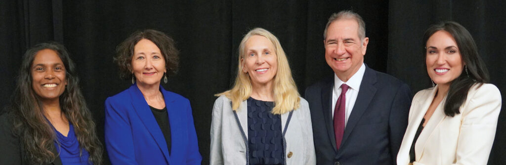 Group photo of Sudha Setty; Stacy Leeds; Judith Gundersen; Augustin Rivera, Jr. (moderator); Nikia Gray
