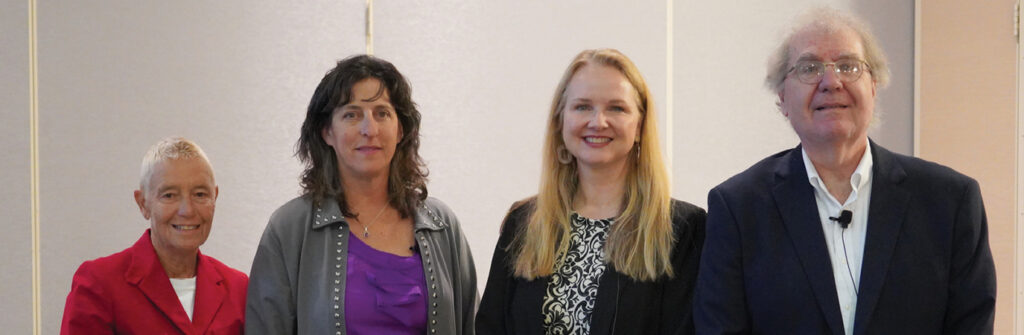 Group photo of Suzanne Richards (moderator), Penelope Gessler, Valetta Browne, Geoffrey Bok
