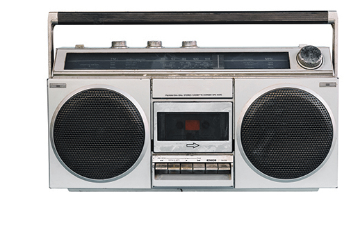 Silver and black boom box, audio technology popular in the 1980s
